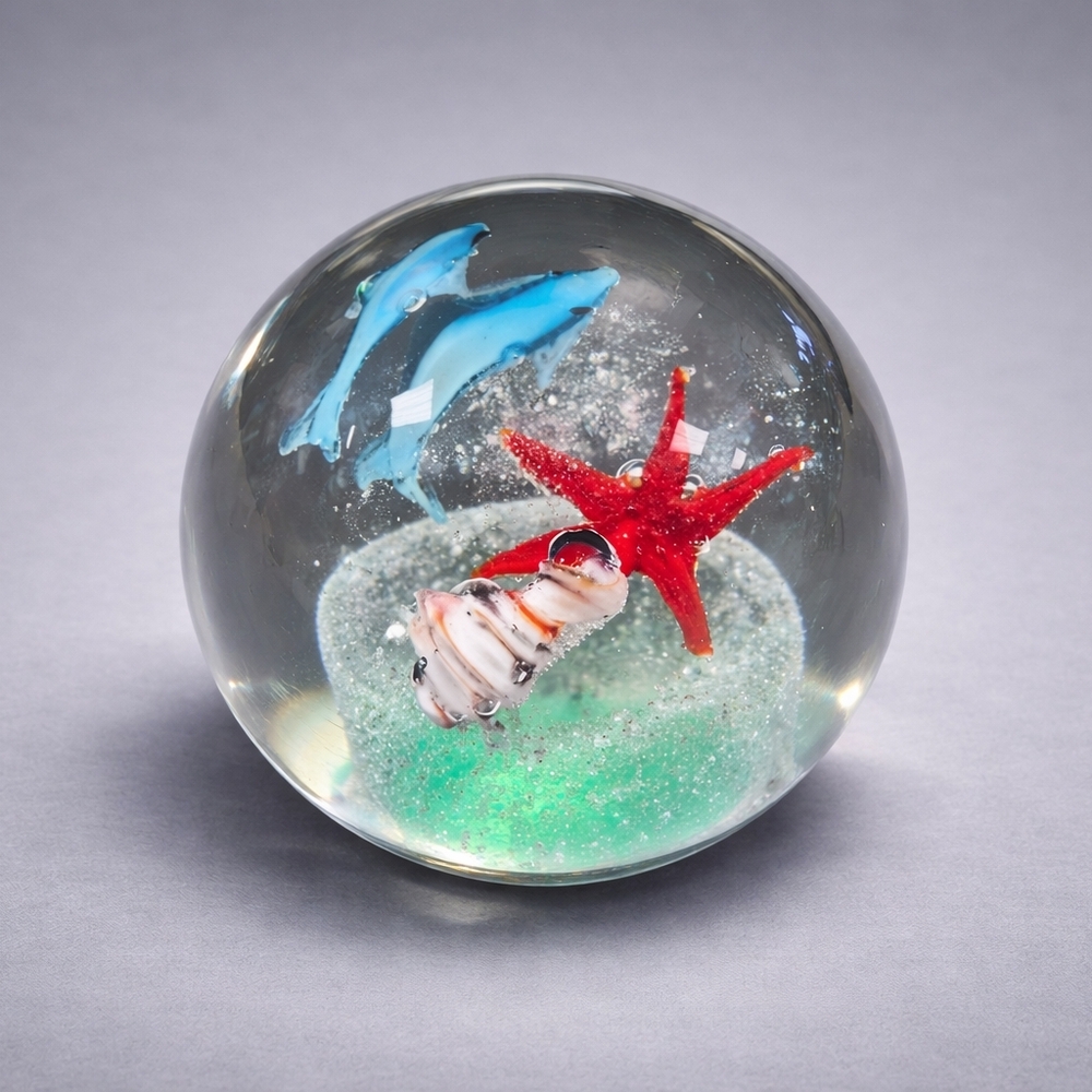 Glass Sphere with Starfish and Dolphins